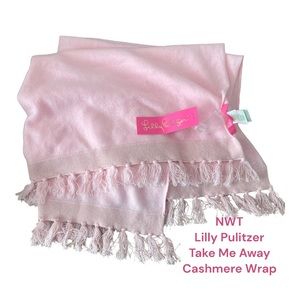 NWT Lilly Pulitzer Take Me Away 100% Cashmere Pink Wrap Melon Fig Tint